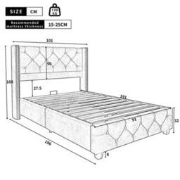 Matteo Beige Linen Upholstered Single Bed Frame With Button Tufted Headboard & Wooden Legs - thumbnail 9