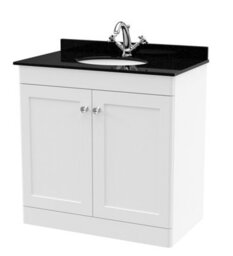 Balterley Swynnerton Traditional 2 Door Floor Standing Vanity Unit With Marble Basin, Satin White, 800mm - thumbnail 1