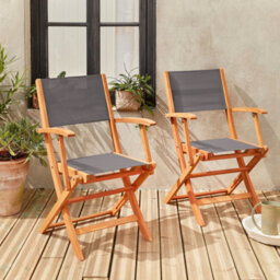 Sweeek - Pair Of Foldable Wooden Garden Chairs Almeria Anthracite 54X58.7X89 Cm - thumbnail 5