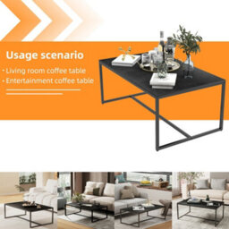 Fativo Fatiov 100L X 60W Cm Heavy Duty Sintered Stone Marble Coffee Table Anit-Scratch Center Tea Table Accent, Black - thumbnail 4