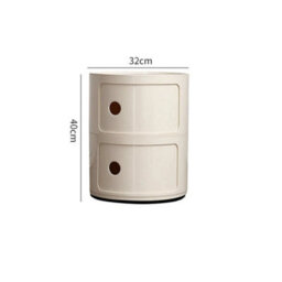 Beige - 2Tiers Cylindrical Round Storage Cabinet Cupboard Shelf Side End Table Shelf - thumbnail 2