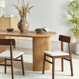 Wyld And Coco Dining Chairs Set Of 2 - Dark Rubberwood Frame, Armless Taupe Fabric Seating - thumbnail 2