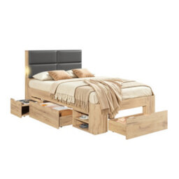 Modernluxe 3Ft Single Bed, With Storage, 90 X 190 Cm, With 3 Drawers, 2 Open Shelves, Padded Headboard And Led Light, Natural - thumbnail 7