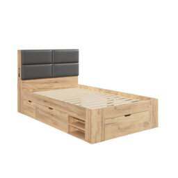 Modernluxe 3Ft Single Bed, With Storage, 90 X 190 Cm, With 3 Drawers, 2 Open Shelves, Padded Headboard And Led Light, Natural - thumbnail 8