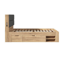 Modernluxe 3Ft Single Bed, With Storage, 90 X 190 Cm, With 3 Drawers, 2 Open Shelves, Padded Headboard And Led Light, Natural - thumbnail 9