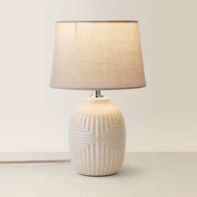 Valuelights Harrison Tapered Lamp Shade Grey Geometric Ribbed Pattern Gloss Small Table Lamp - image 1