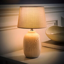 Valuelights Harrison Tapered Lamp Shade Grey Geometric Ribbed Pattern Gloss Small Table Lamp - thumbnail 3