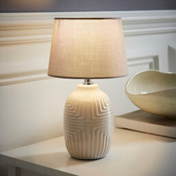 Valuelights Harrison Tapered Lamp Shade Grey Geometric Ribbed Pattern Gloss Small Table Lamp - thumbnail 2