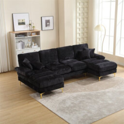 Abrihome Modular U-Shaped Sectional Sofa With Double Chaise, Premium Chenille Fabric, Easy-Clean, Large Living Room Couch Set, Black - thumbnail 1