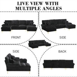 Abrihome Modular U-Shaped Sectional Sofa With Double Chaise, Premium Chenille Fabric, Easy-Clean, Large Living Room Couch Set, Black - thumbnail 5
