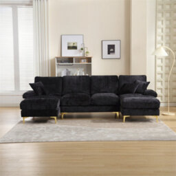 Abrihome Modular U-Shaped Sectional Sofa With Double Chaise, Premium Chenille Fabric, Easy-Clean, Large Living Room Couch Set, Black - thumbnail 8