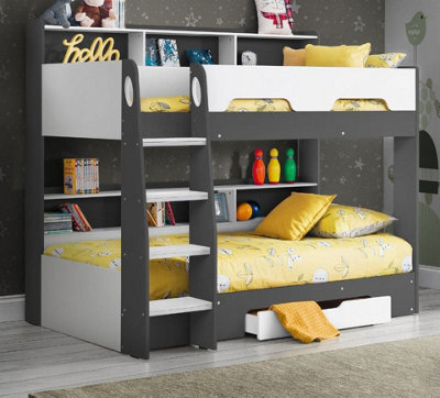 Orion Grey And White Wooden Storage Bunk Bed Frame Only - 3Ft Single - image 1