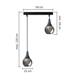 Luminosa Lighting Luminosa Lacrima Bar Pendant Ceiling Light Black Smoky Glass Shade 2X E27 - thumbnail 2