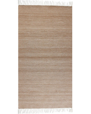 Beliani Recycled Pet Area Rug Beige 80 X 150 Cm - Indoor Outdoor, Flat-Woven, Pet Friendly, Fringe - image 1