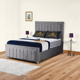 UKBEDFURNITURE Fiona Grey Plush Valvet Upholstered Bed Frame - Slatted Base With 10 Inch Orthopedic Mattress - 48 Inch Headboard - thumbnail 1