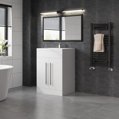 Sundaze Bathroom Furniture Storage Cabinet Freestanding Vanity Unit & Basin 600mm Gloss White - image 1