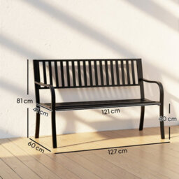 Wyld Haus Dosu Metal Black Outdoor Garden Bench Loveseat With Slatted Frame - 2-Seater, Powder-Coated Steel - thumbnail 4