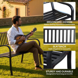 Wyld Haus Dosu Metal Black Outdoor Garden Bench Loveseat With Slatted Frame - 2-Seater, Powder-Coated Steel - thumbnail 6