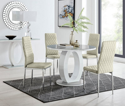 Furniturebox Uk Giovani Round Grey 100Cm Table And 4 Cream Velvet Milan Chairs - image 1