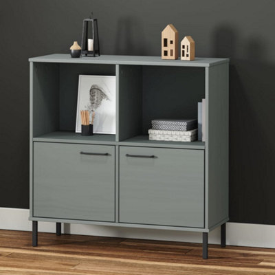 Berkfield Bookcase With Metal Legs Grey 90X35X90.5 Cm Solid Wood Oslo - image 1
