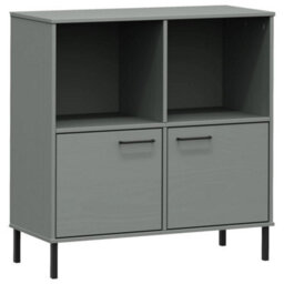 Berkfield Bookcase With Metal Legs Grey 90X35X90.5 Cm Solid Wood Oslo - thumbnail 2