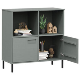 Berkfield Bookcase With Metal Legs Grey 90X35X90.5 Cm Solid Wood Oslo - thumbnail 3