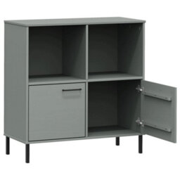 Berkfield Bookcase With Metal Legs Grey 90X35X90.5 Cm Solid Wood Oslo - thumbnail 5