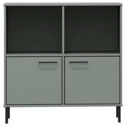 Berkfield Bookcase With Metal Legs Grey 90X35X90.5 Cm Solid Wood Oslo - thumbnail 4