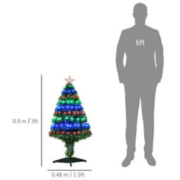 Homcom 3Ft Prelit Artificial Christmas Tree Fiber Optic Xmas Decoration, Green - thumbnail 3