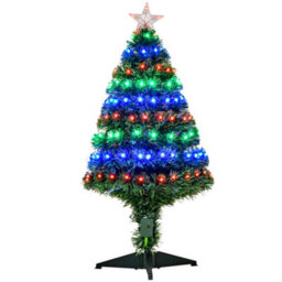 Homcom 3Ft Prelit Artificial Christmas Tree Fiber Optic Xmas Decoration, Green - thumbnail 2