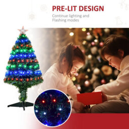 Homcom 3Ft Prelit Artificial Christmas Tree Fiber Optic Xmas Decoration, Green - thumbnail 5