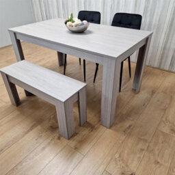 Kosy Koala Modern Grey Rectangle Dining Table Set With 2 Black Velvet Chairs And 1 Bench Dining Room Furniture