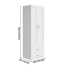 Living And Home White Modern 2-Door Wardrobe With 2 Drawers - thumbnail 5