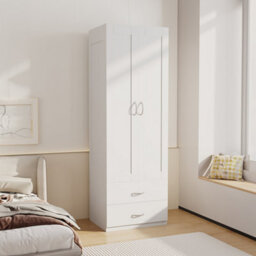 Living And Home White Modern 2-Door Wardrobe With 2 Drawers - thumbnail 1