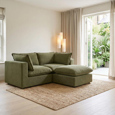 Furniturebox Uk Echo Green Linen-Look Fabric 2 Seater Modular Chaise Sofa - image 1