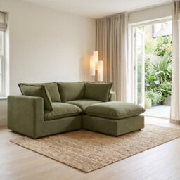 Furniturebox Uk Echo Green Linen-Look Fabric 2 Seater Modular Chaise Sofa - thumbnail 1