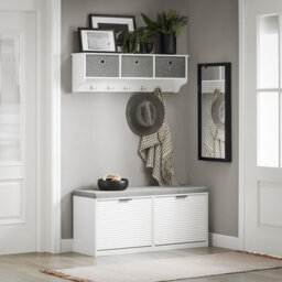 Sobuy Fsr147-W, Hallway Shoe Bench Shoe Rack Shoe Cabinet With Seat Cushion,white,w105Xd35Xh48 - thumbnail 2
