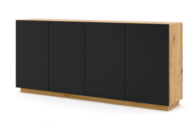 Arte Modern Aura Sideboard Cabinet H890mm W1980mm D410mm With Handleless Doors And Shelves In Oak Artisan & Black - image 1