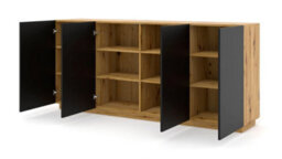 Arte Modern Aura Sideboard Cabinet H890mm W1980mm D410mm With Handleless Doors And Shelves In Oak Artisan & Black - thumbnail 2