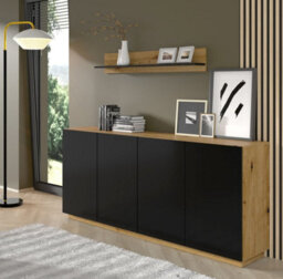 Arte Modern Aura Sideboard Cabinet H890mm W1980mm D410mm With Handleless Doors And Shelves In Oak Artisan & Black - thumbnail 3