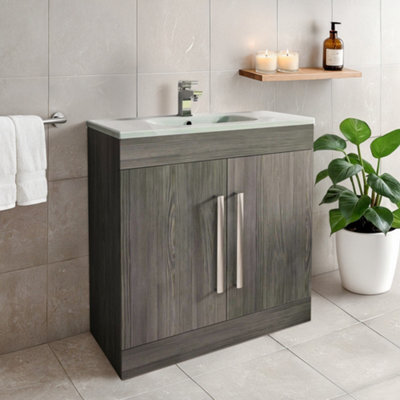 Plum&clay Novela Dark Wood Floor Standing Vanity Unit With Crystal Basin (W)800mm - image 1