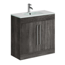 Plum&clay Novela Dark Wood Floor Standing Vanity Unit With Crystal Basin (W)800mm - thumbnail 2