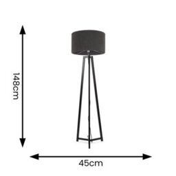 Valuelights Lottie Black Wood Tripod Floor Lamp With Charcoal Grey Boucle Drum Shade - Led Bulb Included - thumbnail 4