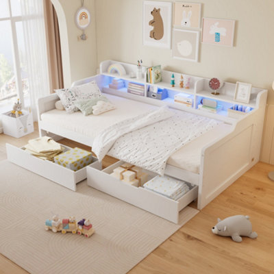 Matteo Single Wooden Storage Daybed 90X190Cm - White With Led Lights - image 1