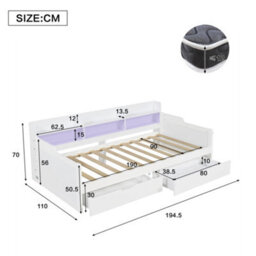 Matteo Single Wooden Storage Daybed 90X190Cm - White With Led Lights - thumbnail 4