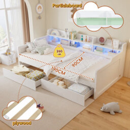 Matteo Single Wooden Storage Daybed 90X190Cm - White With Led Lights - thumbnail 5