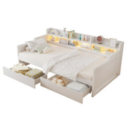 Matteo Single Wooden Storage Daybed 90X190Cm - White With Led Lights - thumbnail 7