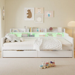Matteo Single Wooden Storage Daybed 90X190Cm - White With Led Lights - thumbnail 3