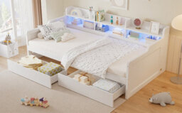 Matteo Single Wooden Storage Daybed 90X190Cm - White With Led Lights - thumbnail 8
