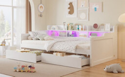 Matteo Single Wooden Storage Daybed 90X190Cm - White With Led Lights - thumbnail 9